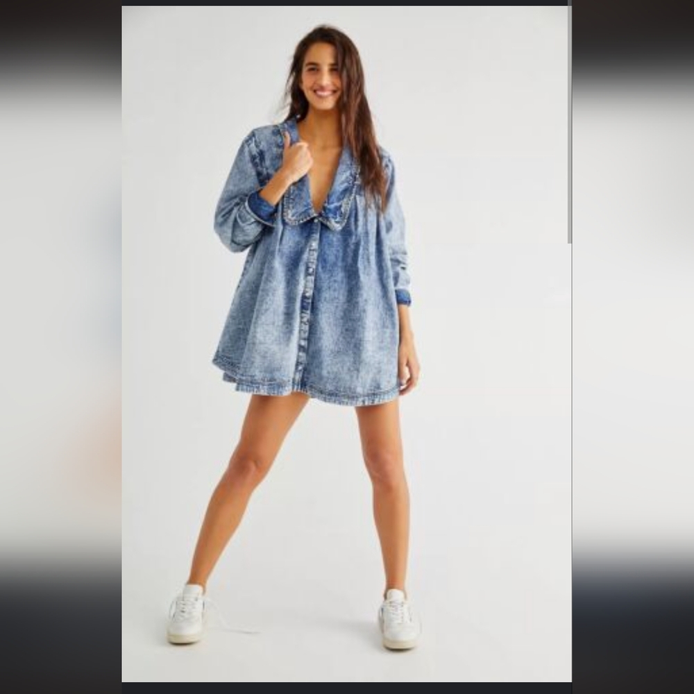 Free People Charlie Denim Bd Top Small